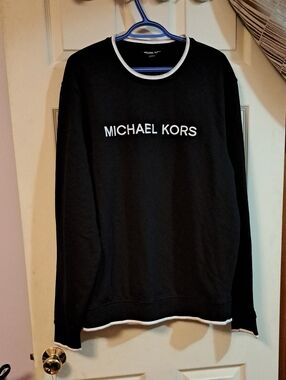 Michael Kors Black Crewneck Sweater with White Trim Mens XL